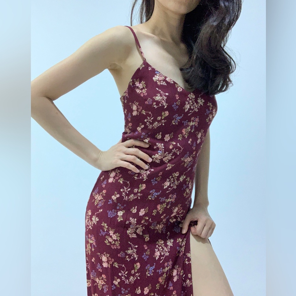 Reformation Burgundy Floral Strapless Slip Dress